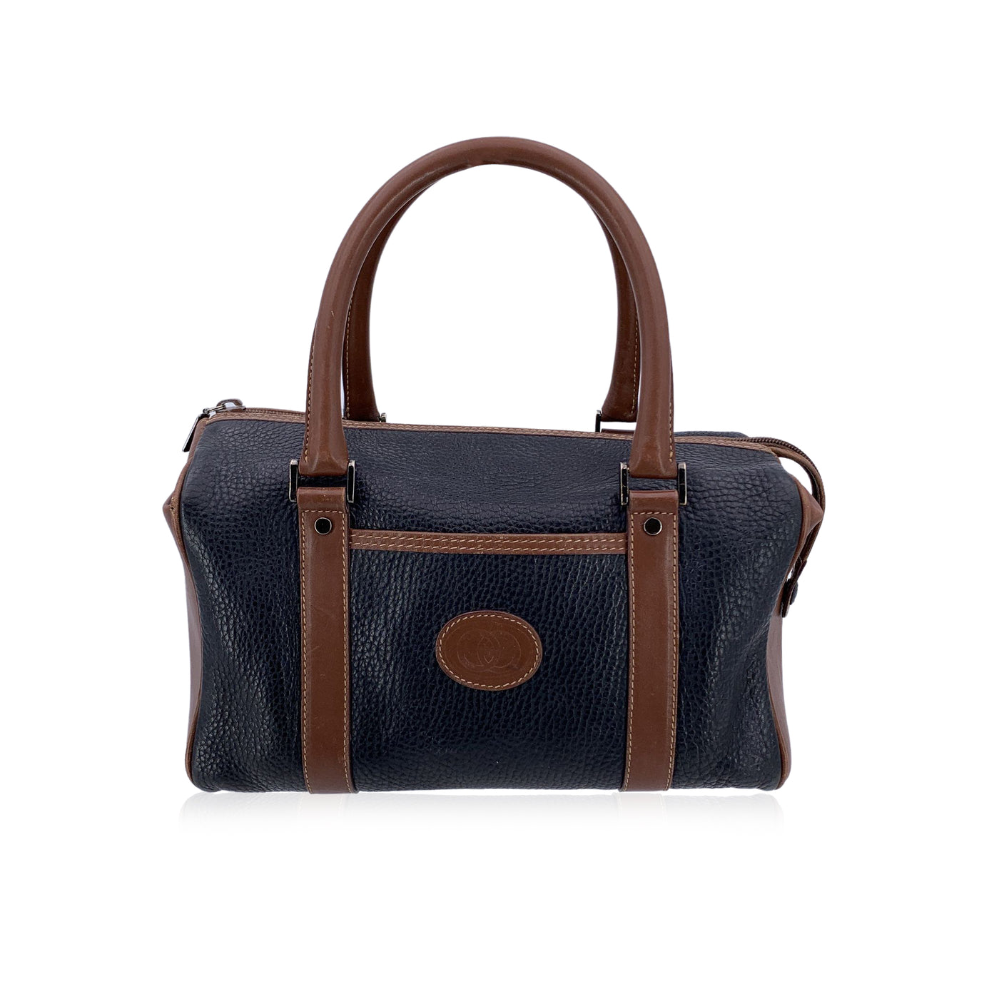 Gucci Vintage Brown and Black Leather Handbag Boston Bag