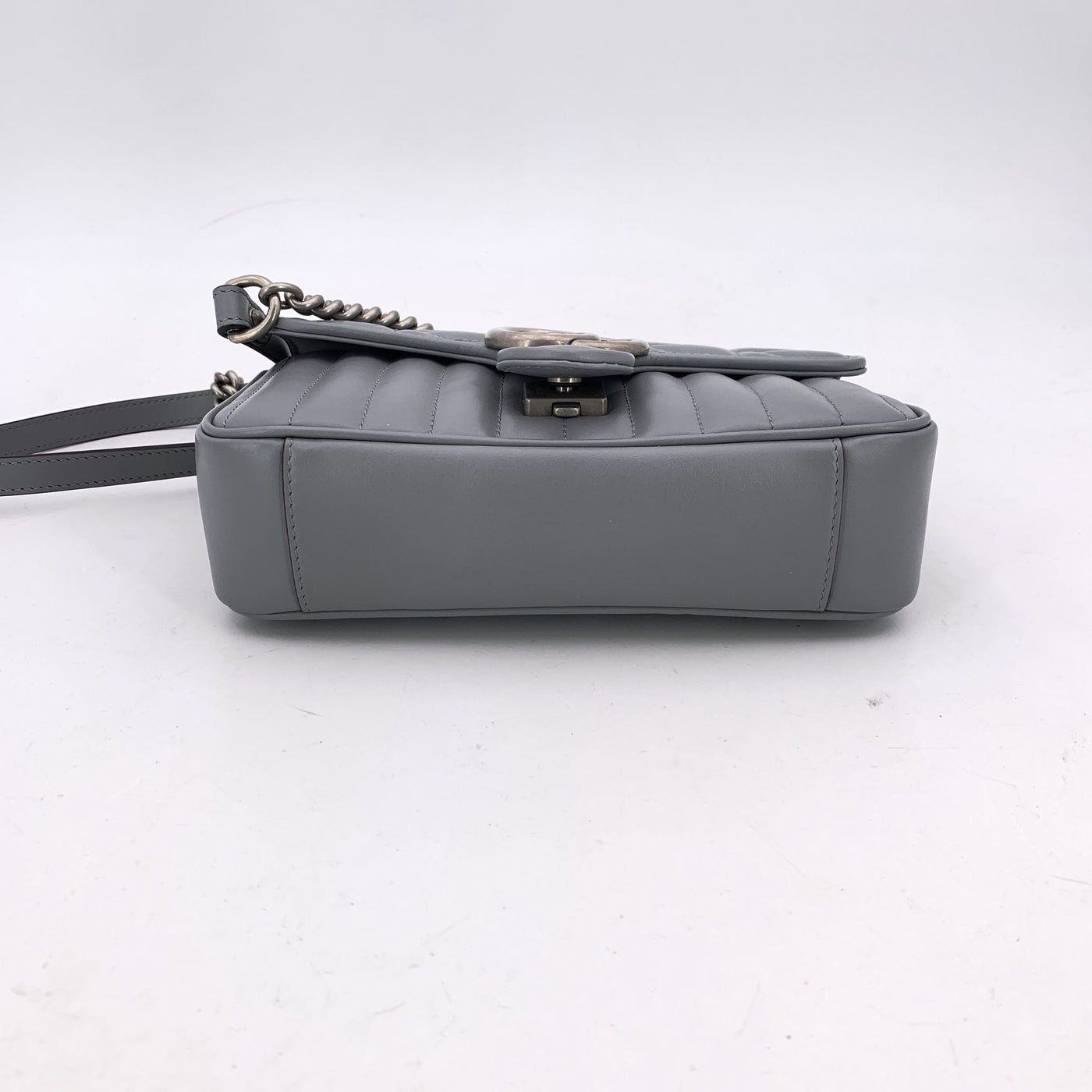 Gucci Grey Quilted Leather Mini GG Marmont Matelassè Crossbody Bag