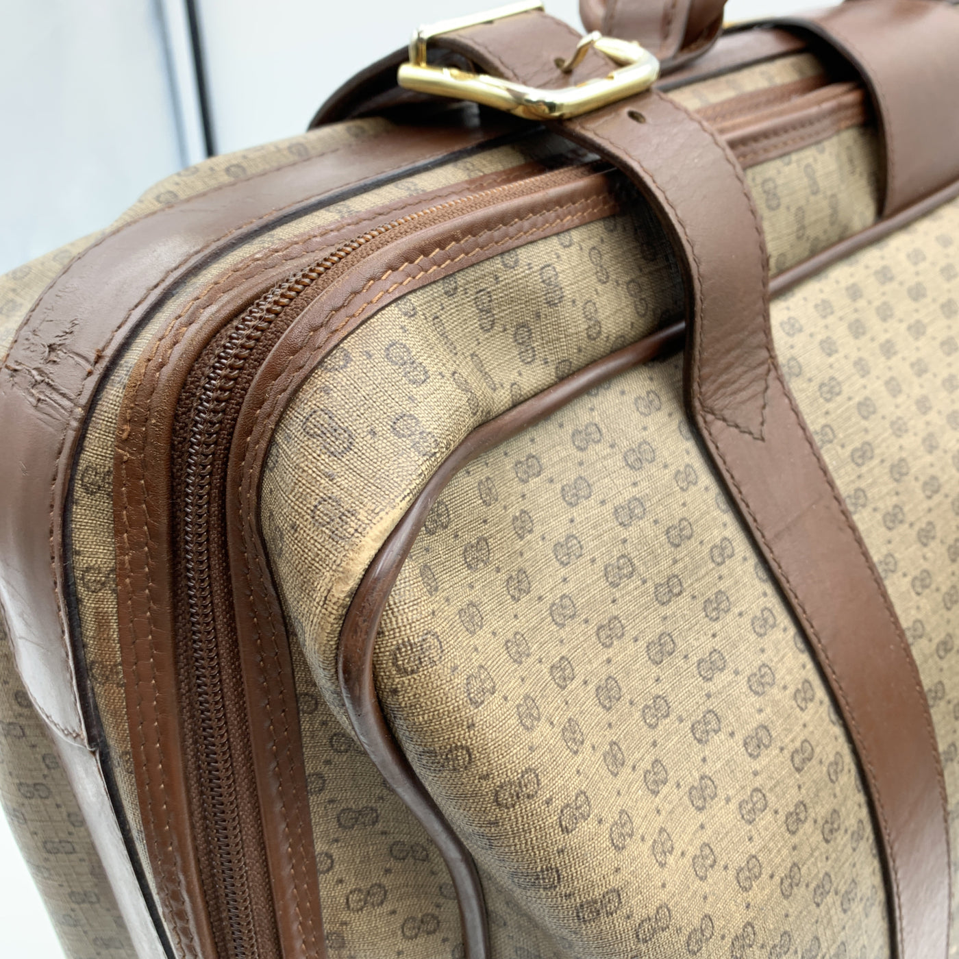 Gucci Vintage Beige Monogram Canvas Travel Bag Suitcase