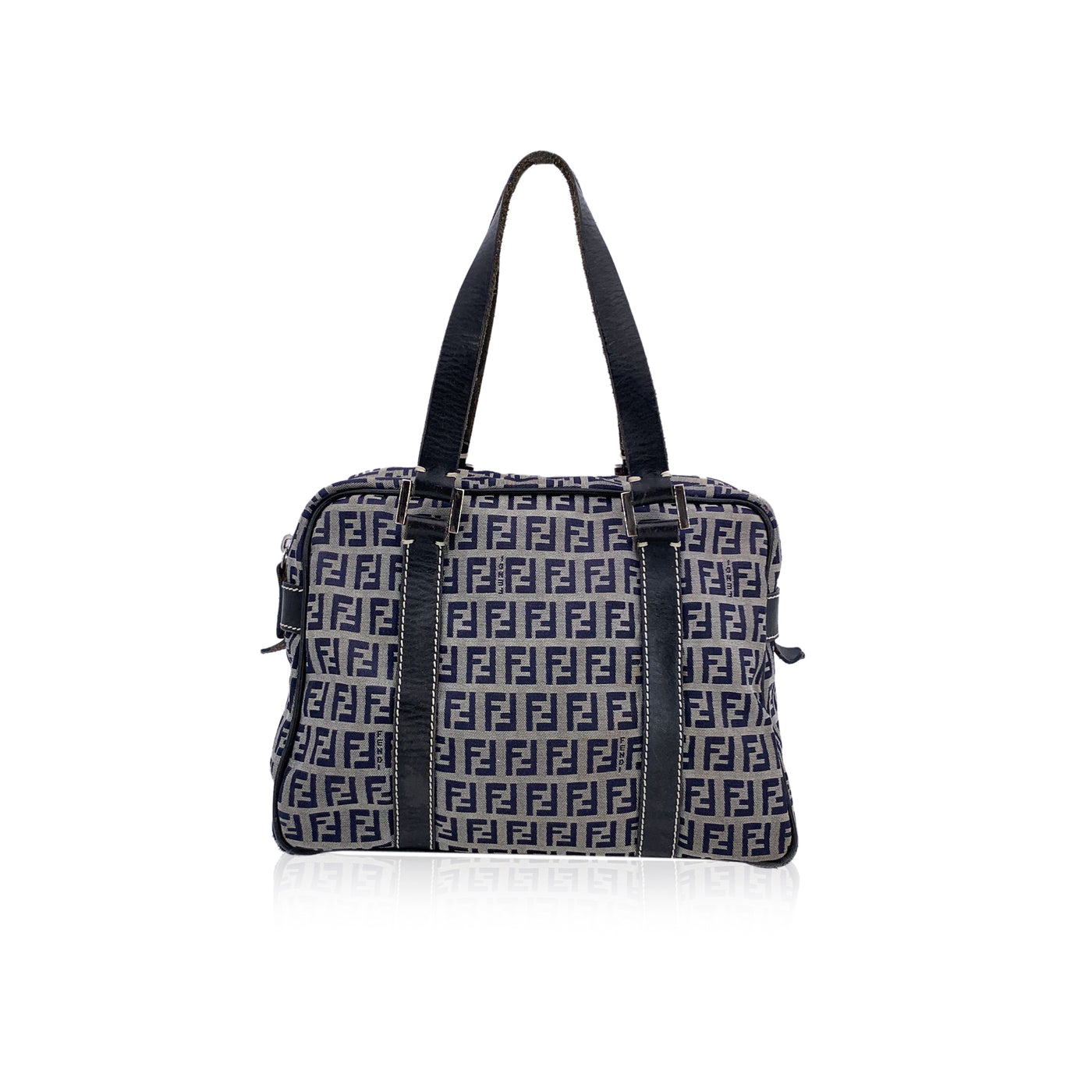 Fendi Blue Monogram Zucchino Canvas Satchel Handbag