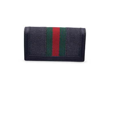 Gucci Black Denim Canvas and Leather Web 6 Key Case Holder Pouch