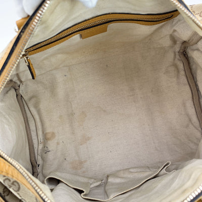 Gucci Beige Monogram Yellow Web Stripes Boston Bag with Strap