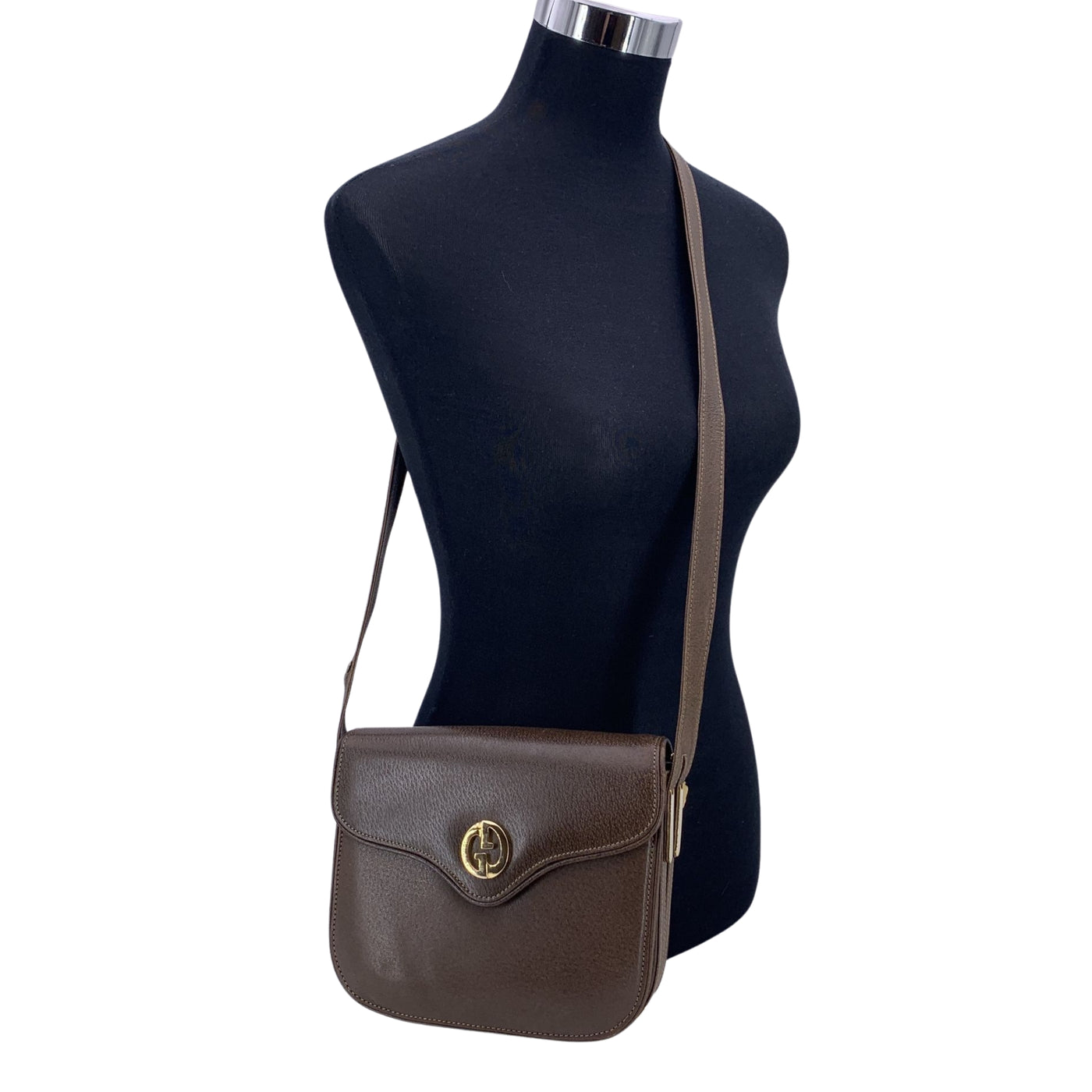 Gucci Vintage Brown Leather GG Logo Flap Shoulder Bag
