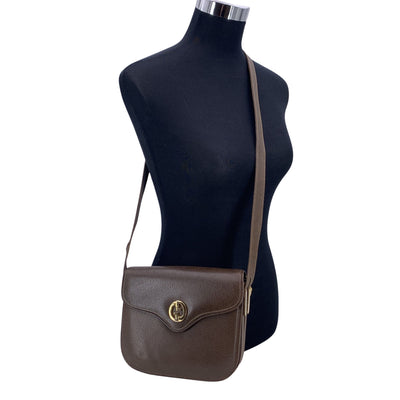 Gucci Vintage Brown Leather GG Logo Flap Shoulder Bag