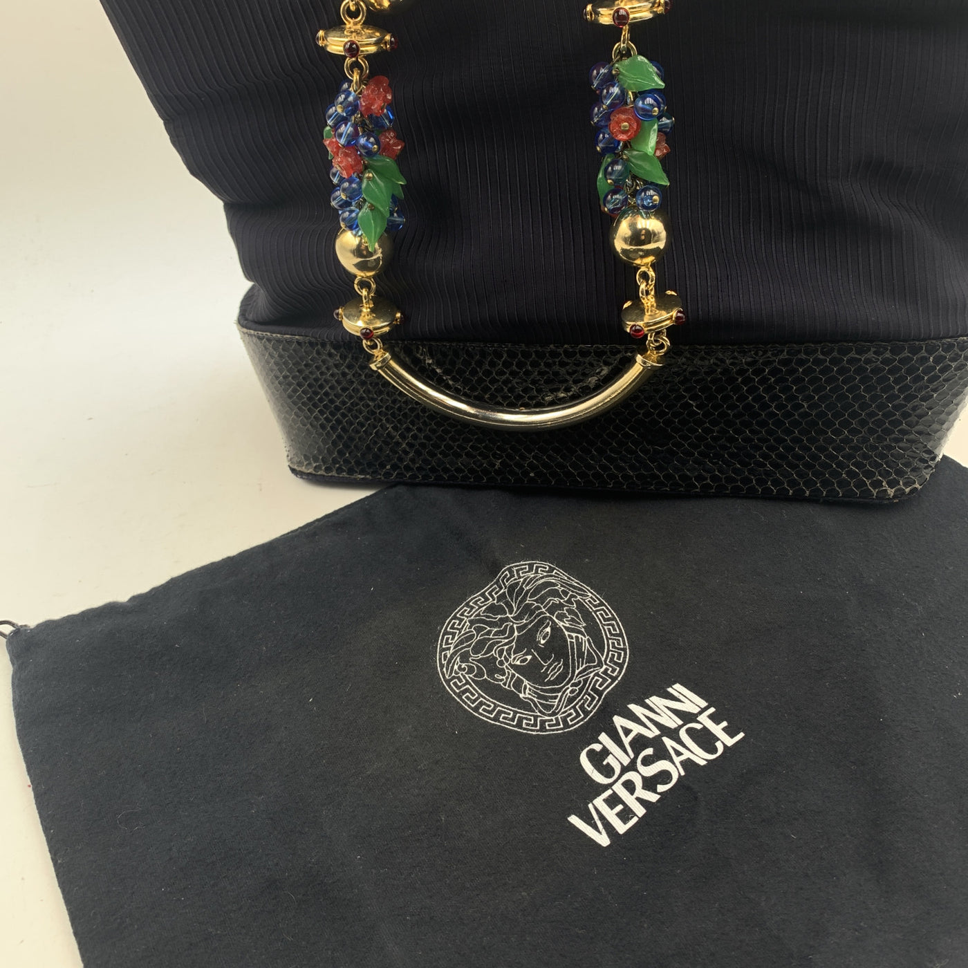 Gianni Versace Vintage 1991 Andy Warhol Blue Beaded Metal Handle Bag