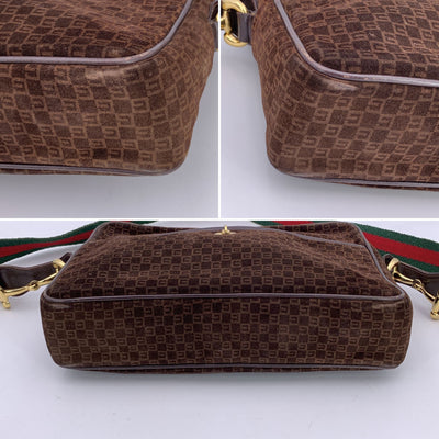 Gucci Vintage Brown Monogram Suede Web Shoulder Bag