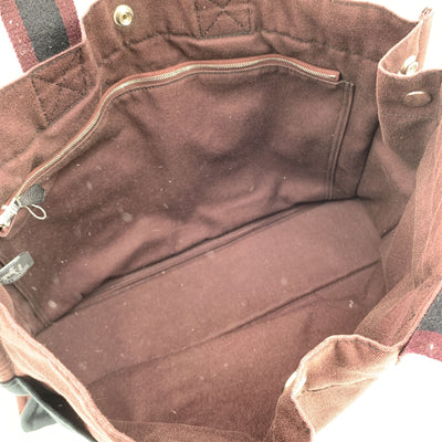 Hermes Paris Vintage Black Burgundy Canvas Fourre Tout MM Bag Tote