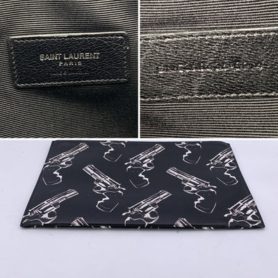 Saint Laurent Black Pop Print Leather Zip Clutch Bag Purse