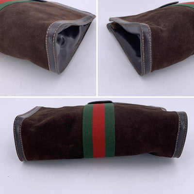 Gucci Vintage Brown Suede Cosmetic Bag Clutch Web with Stripes