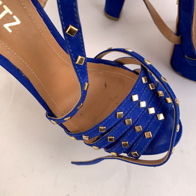 Schutz Blue Suede High Heels Sandals with Studs Size 39