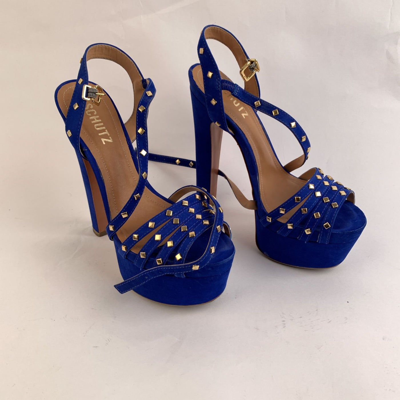 Schutz Blue Suede High Heels Sandals with Studs Size 39