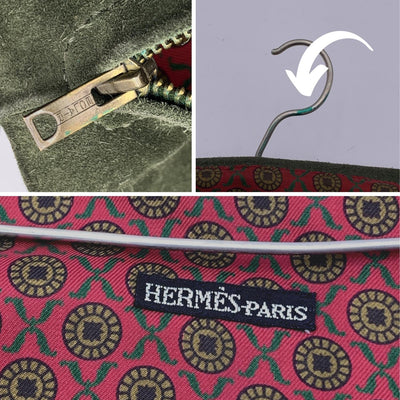 Hermes Vintage Green Suede Silk Lining Necktie Holder Rack Case