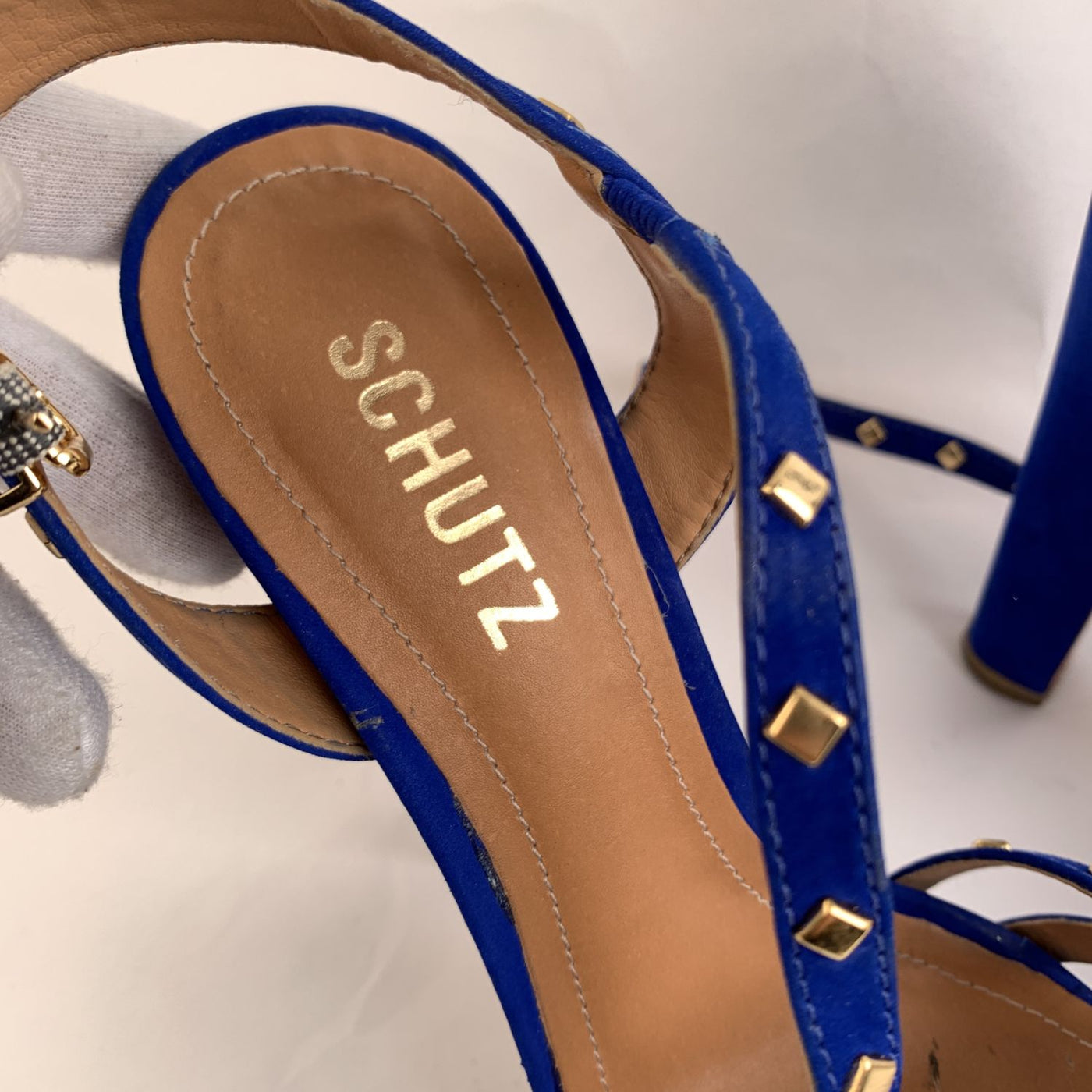 Schutz Blue Suede High Heels Sandals with Studs Size 39