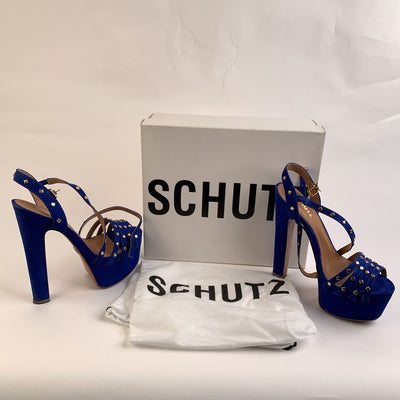 Schutz Blue Suede High Heels Sandals with Studs Size 39